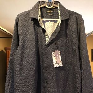 Azaro Uomo navy long sleeve button up size large new with tag